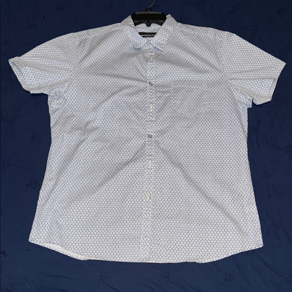 Marc Anthony Light Blue Patterned Short Sleeve Shirt